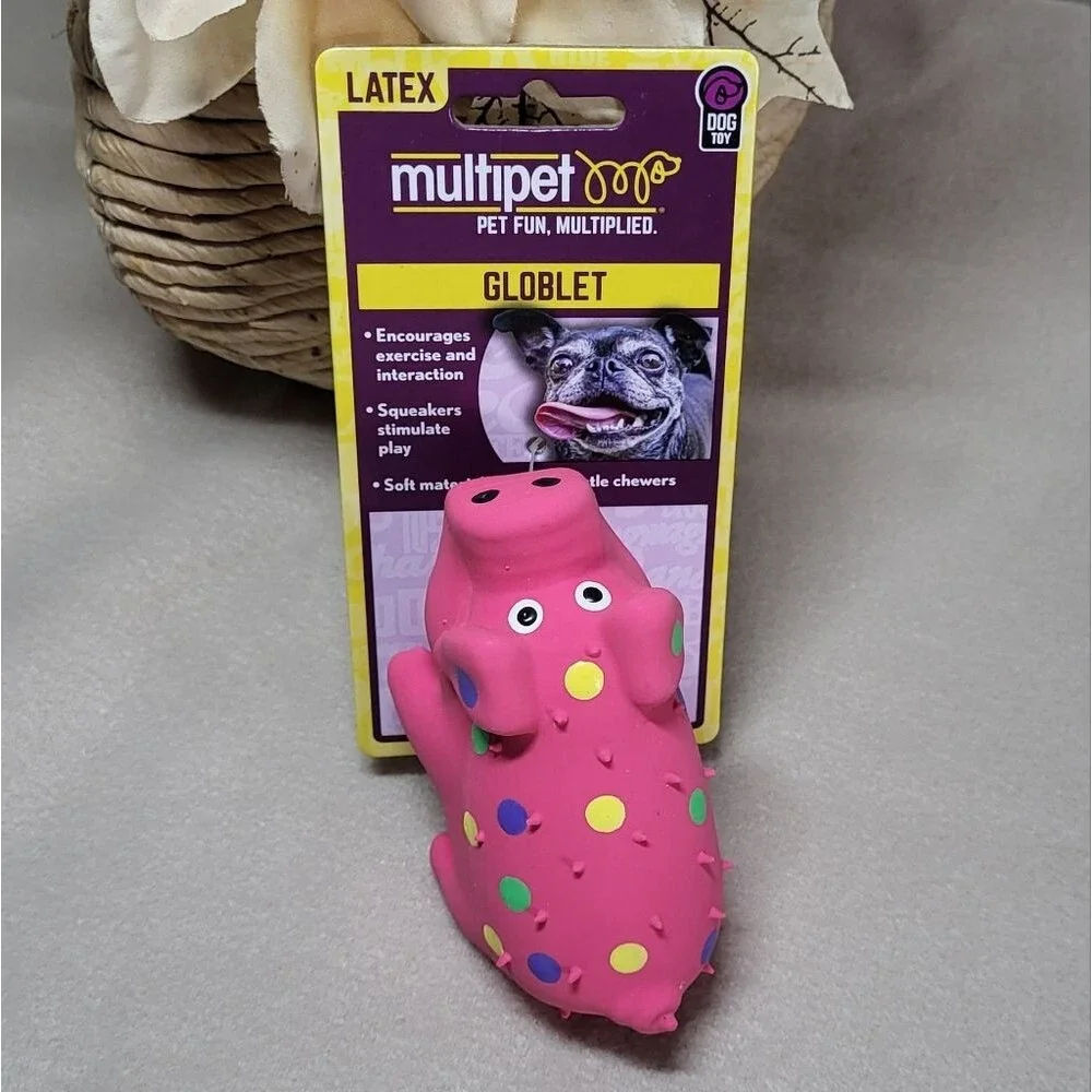 Multipet NWT Mini 4in Latex Pig Polka Dot Globlet Squeaky Dog Toy- 1 Count
